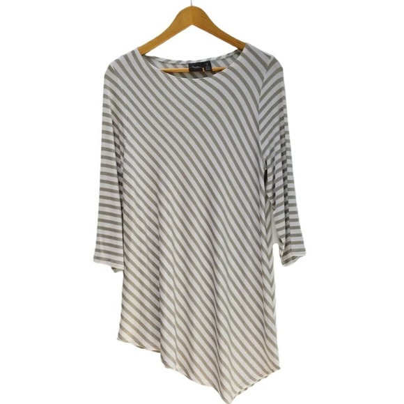 Chico's Tops - NEW Chicos Travelers 2 / L Striped Asymmetrical Hem Tunic Top Large White Beige